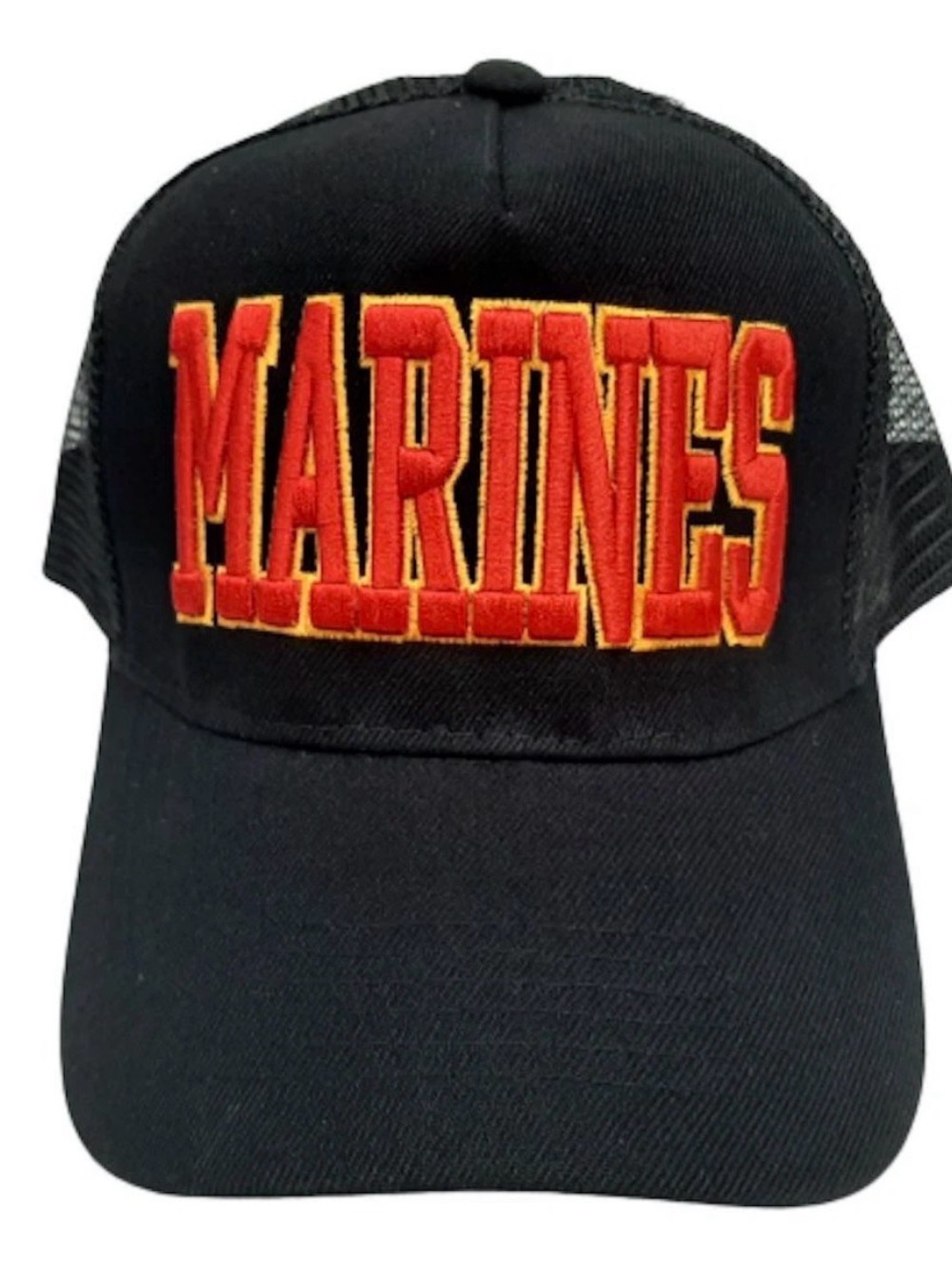 Marines Trucker Cap Hat Embroidered Snapback Black Mesh
